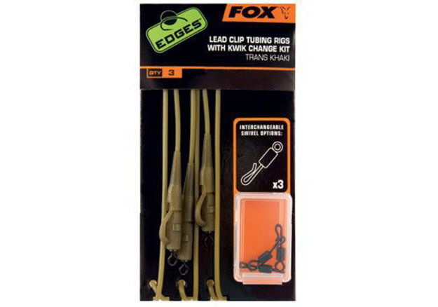 Bild von Edges Trans Khaki Tubing Leadclip Rigs x 3 inc Kwi k Change Kit